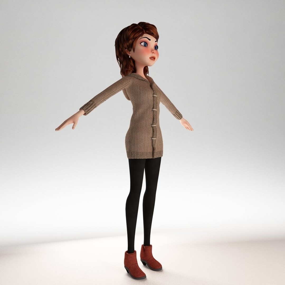 Cartoon Girl 3D Model – Rigged Low-Poly Character, FBX, OBJ - View 15