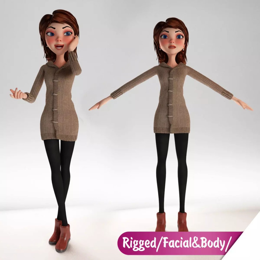 Cartoon Girl 3D Model – Rigged Low-Poly Character, FBX, OBJ - View 2