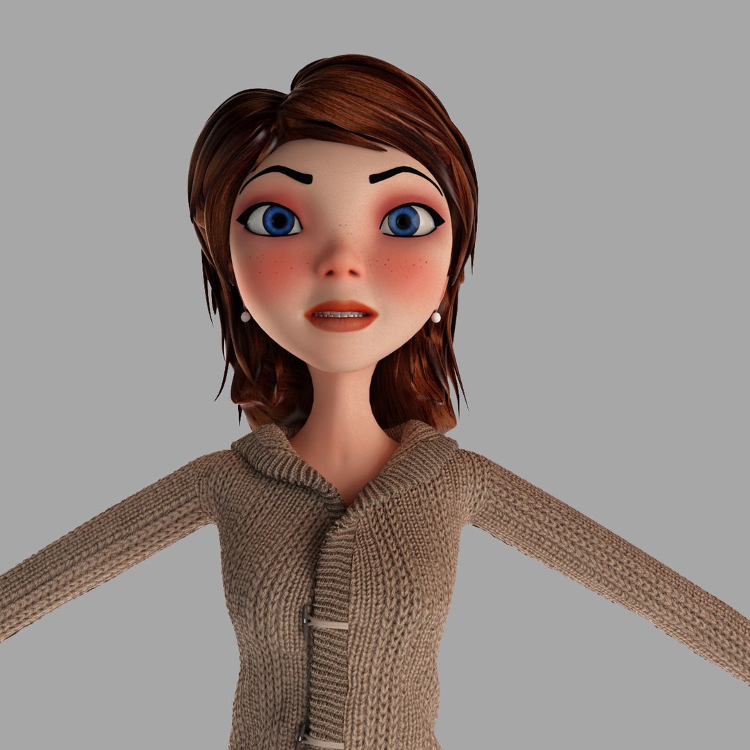 Cartoon Girl 3D Model – Rigged Low-Poly Character, FBX, OBJ - View 22