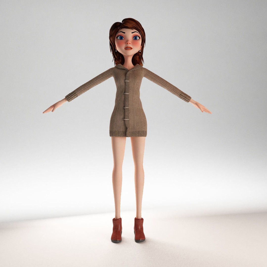 Cartoon Girl 3D Model – Rigged Low-Poly Character, FBX, OBJ - View 24
