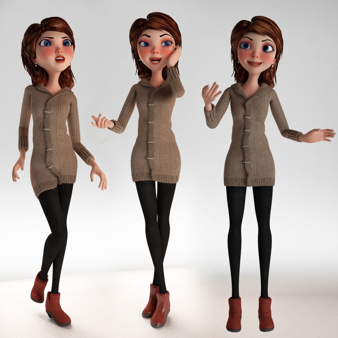 Cartoon Girl 3D Model – Rigged Low-Poly Character, FBX, OBJ - View 3