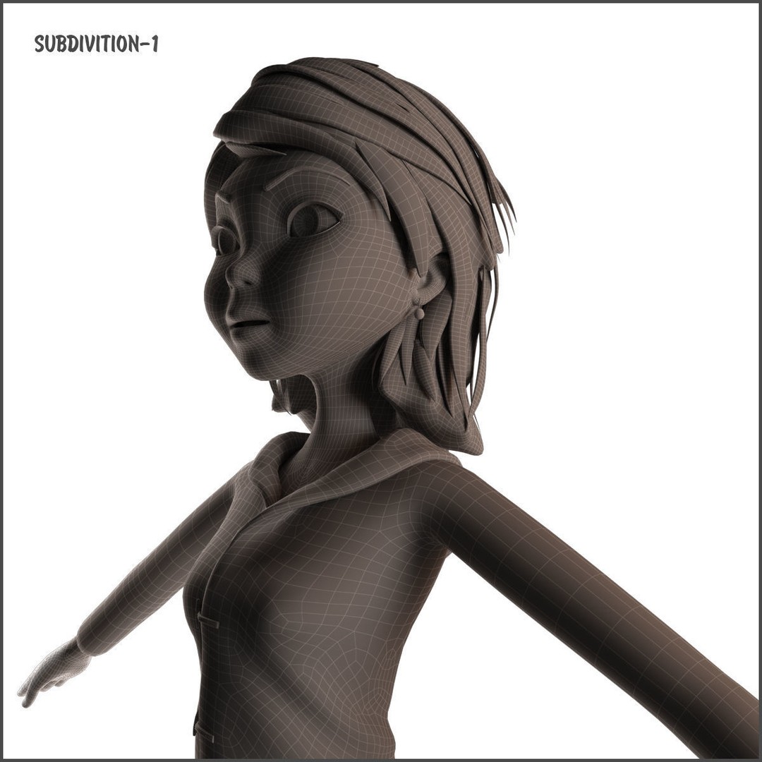Cartoon Girl 3D Model – Rigged Low-Poly Character, FBX, OBJ - View 34