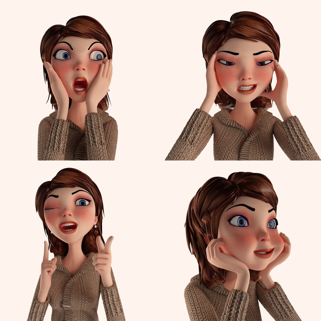 Cartoon Girl 3D Model – Rigged Low-Poly Character, FBX, OBJ - View 4