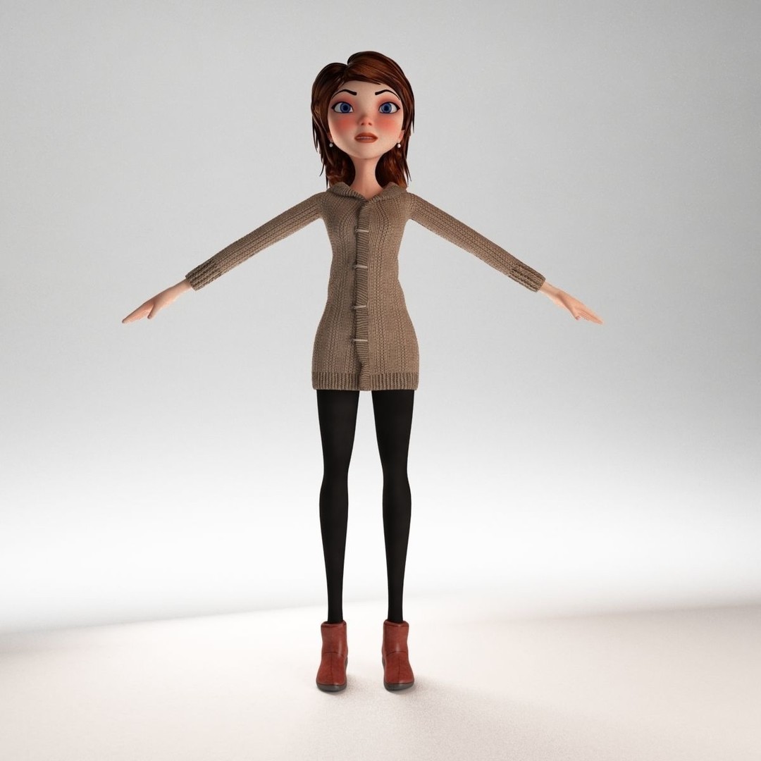 Cartoon Girl 3D Model – Rigged Low-Poly Character, FBX, OBJ - View 7