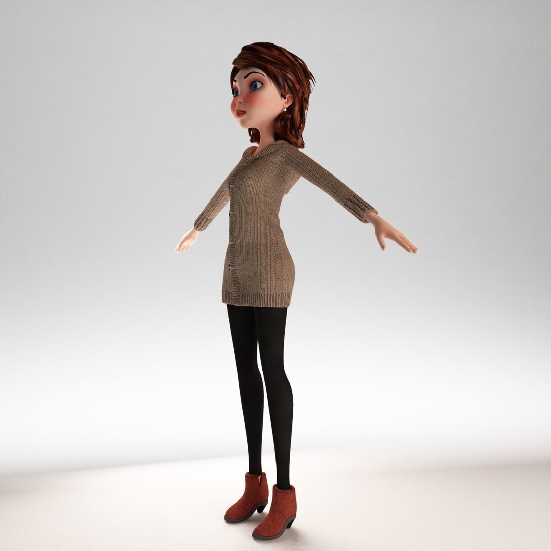 Cartoon Girl 3D Model – Rigged Low-Poly Character, FBX, OBJ - View 8