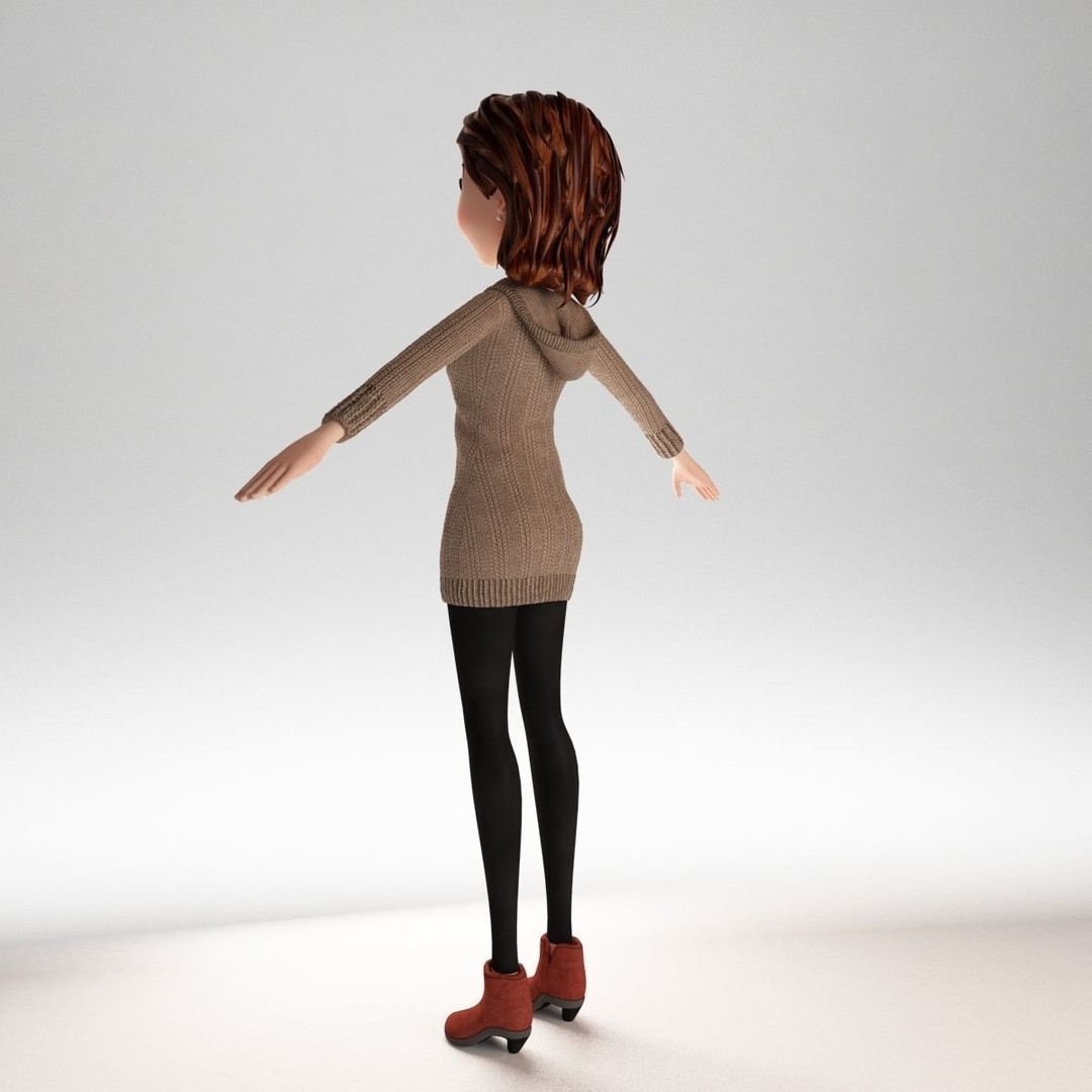 Cartoon Girl 3D Model – Rigged Low-Poly Character, FBX, OBJ - View 9