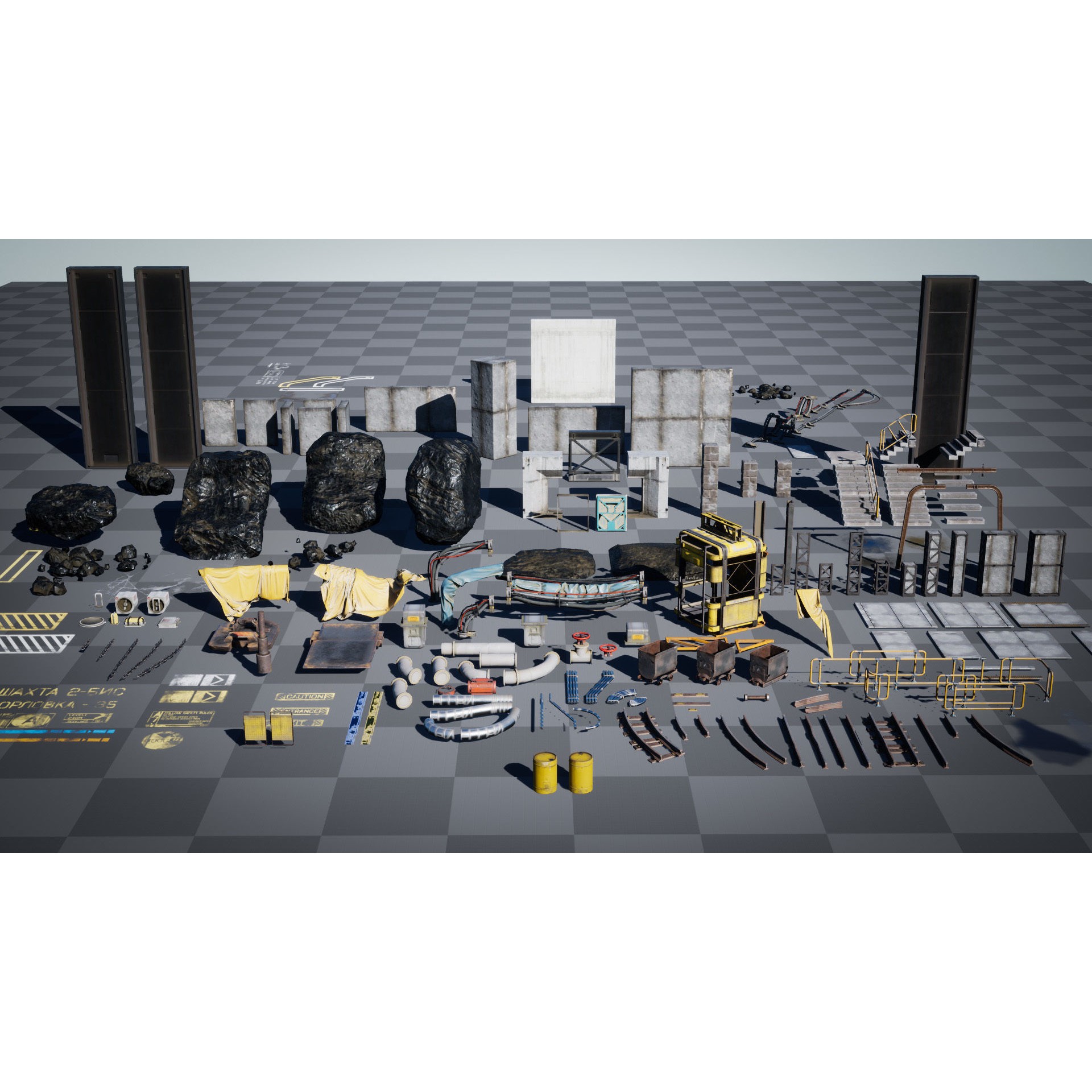 Industrial Kitbash Coal Mine Set - Low-Poly Game-Ready 3D Model - View 9