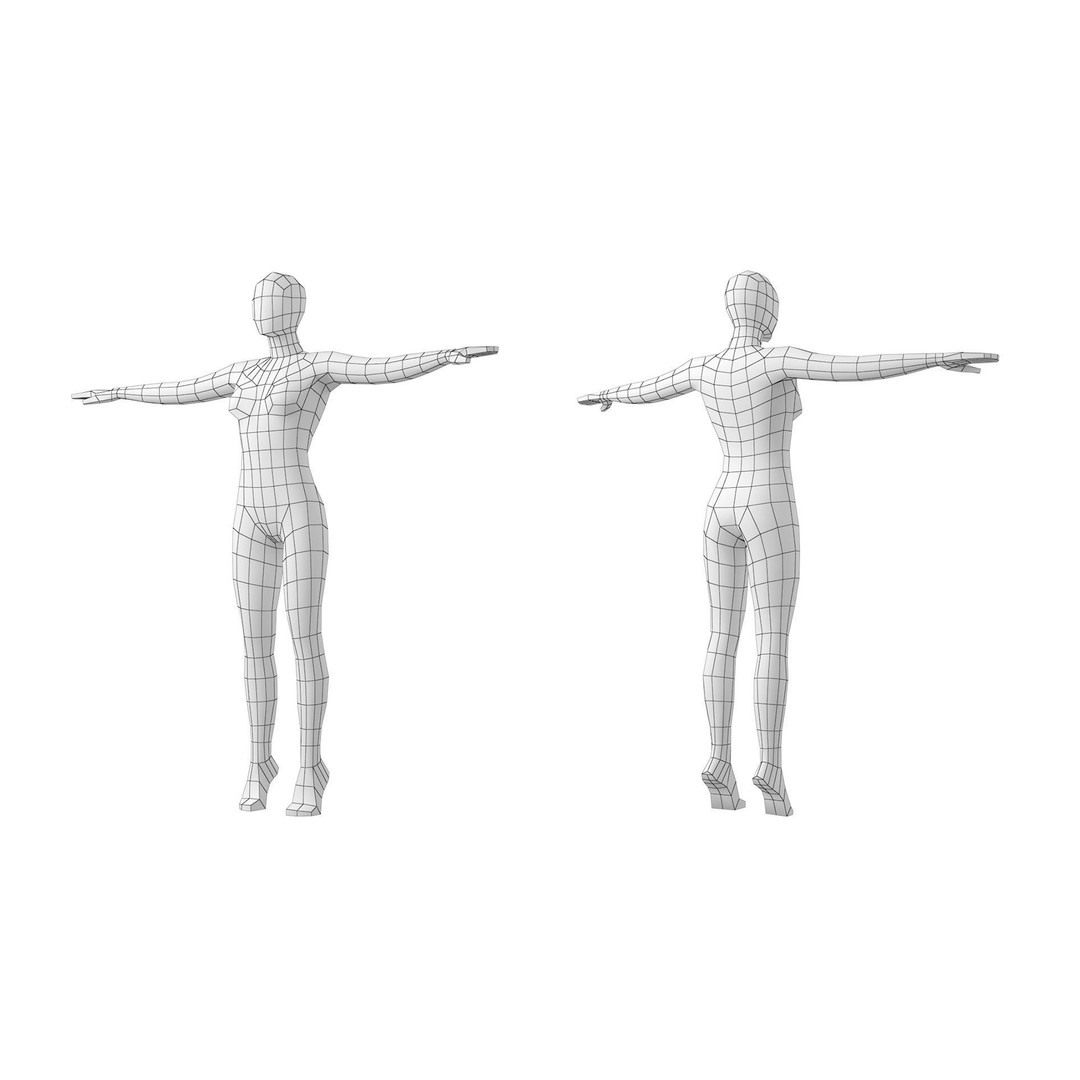Natural Female 3D Model – Low Poly Base Mesh with Poses, FBX