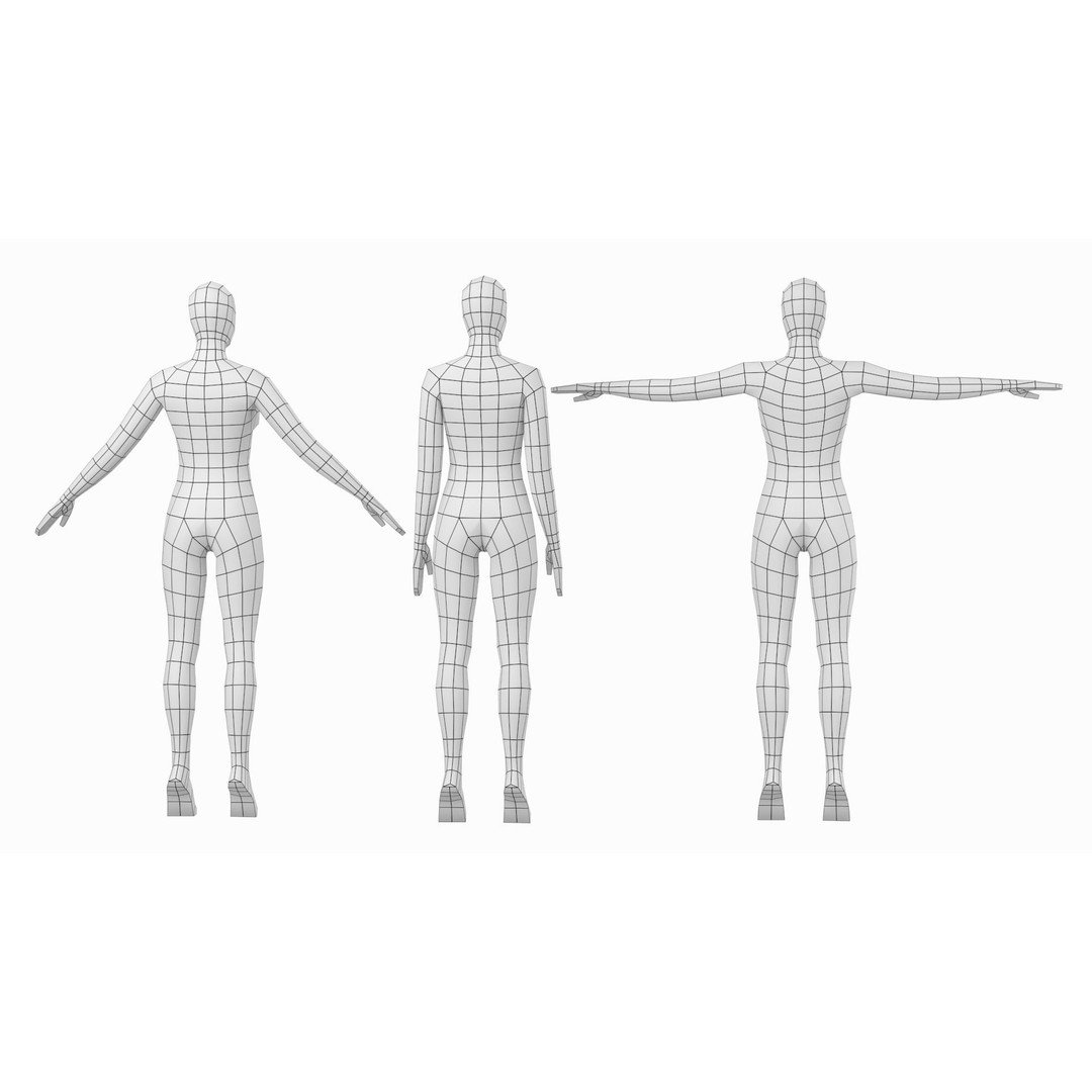 Natural Female 3D Model – Low Poly Base Mesh with Poses, FBX - View 10