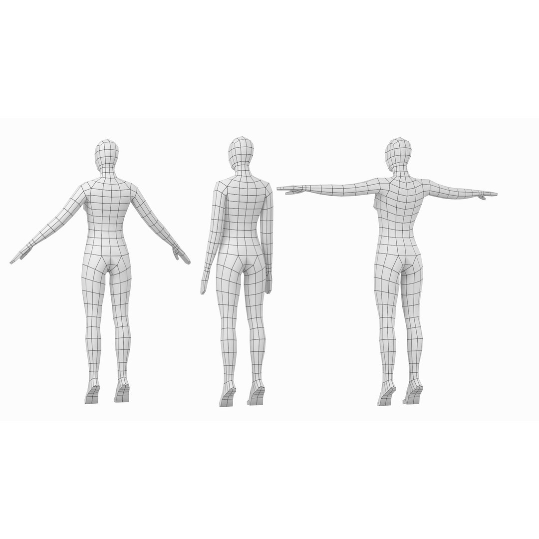 Natural Female 3D Model – Low Poly Base Mesh with Poses, FBX - View 11