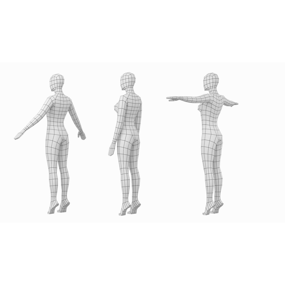 Natural Female 3D Model – Low Poly Base Mesh with Poses, FBX - View 12