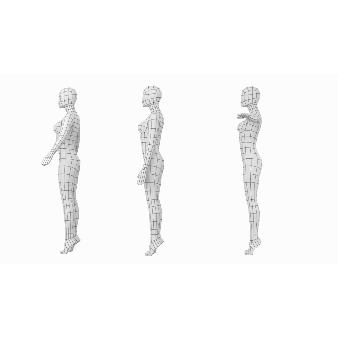 Natural Female 3D Model – Low Poly Base Mesh with Poses, FBX - View 13