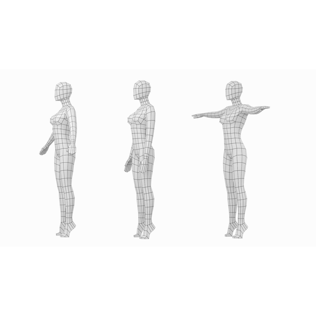 Natural Female 3D Model – Low Poly Base Mesh with Poses, FBX - View 14