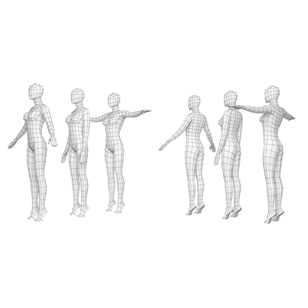 Natural Female 3D Model – Low Poly Base Mesh with Poses, FBX - View 15