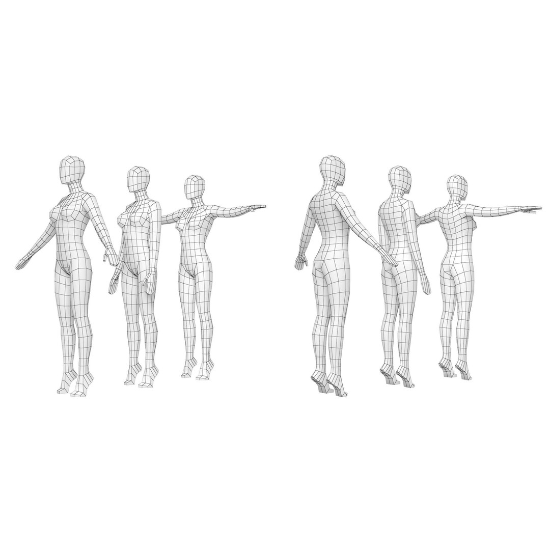 Natural Female 3D Model – Low Poly Base Mesh with Poses, FBX - View 16