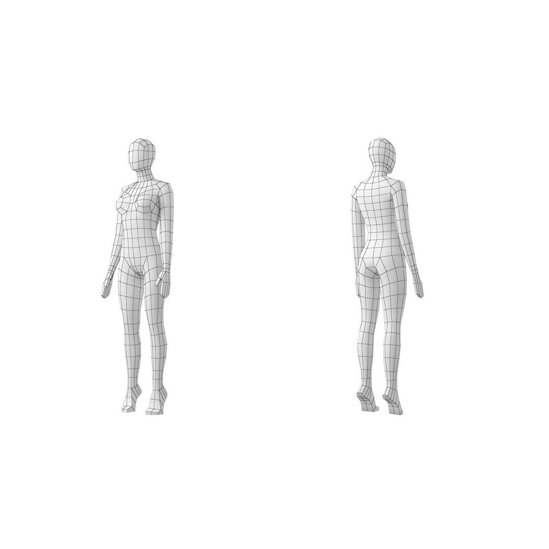 Natural Female 3D Model – Low Poly Base Mesh with Poses, FBX - View 19
