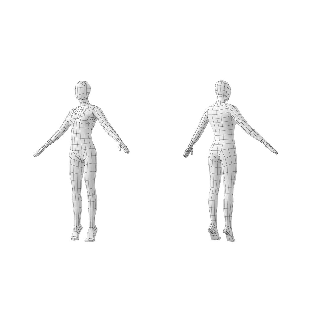 Natural Female 3D Model – Low Poly Base Mesh with Poses, FBX - View 20