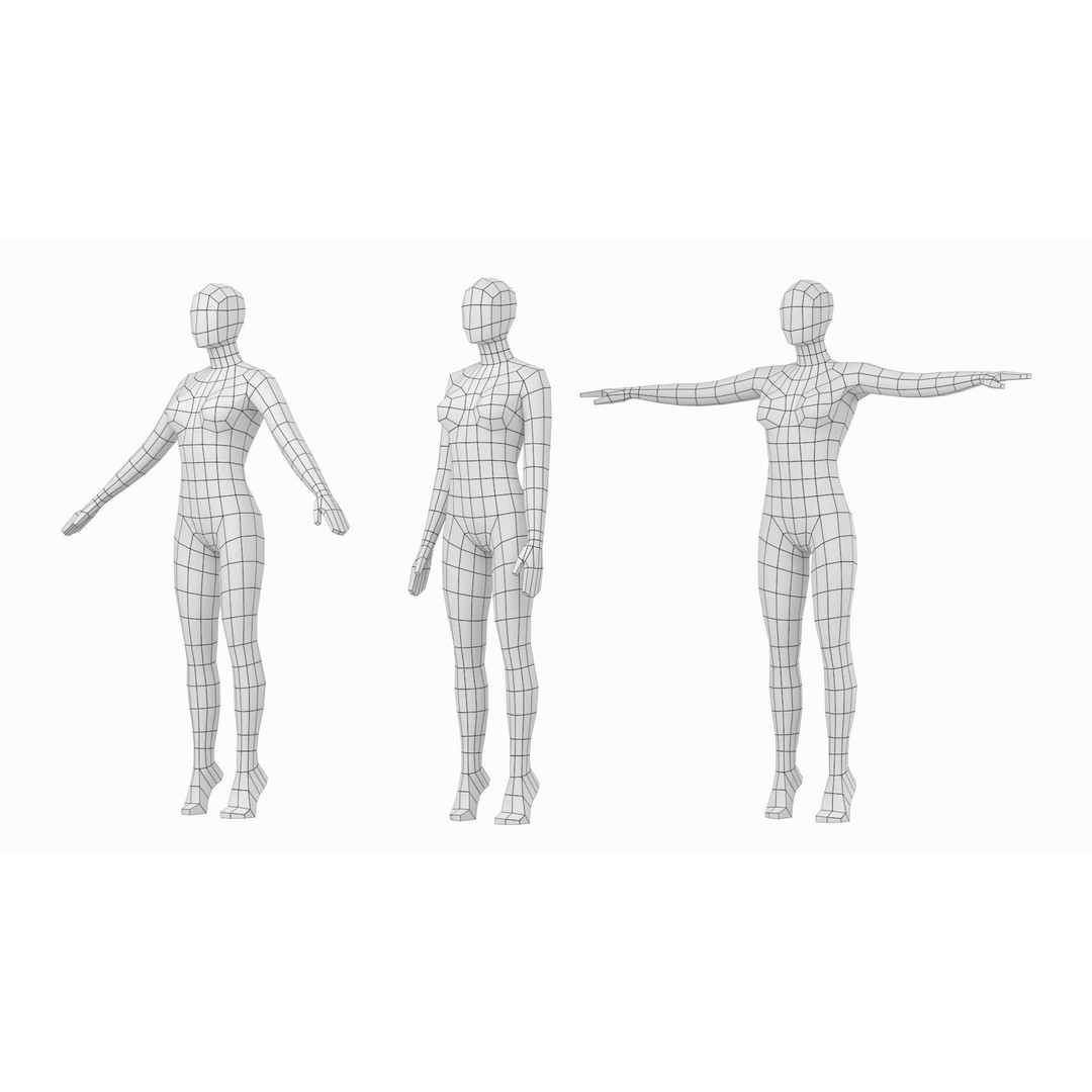 Natural Female 3D Model – Low Poly Base Mesh with Poses, FBX - View 3