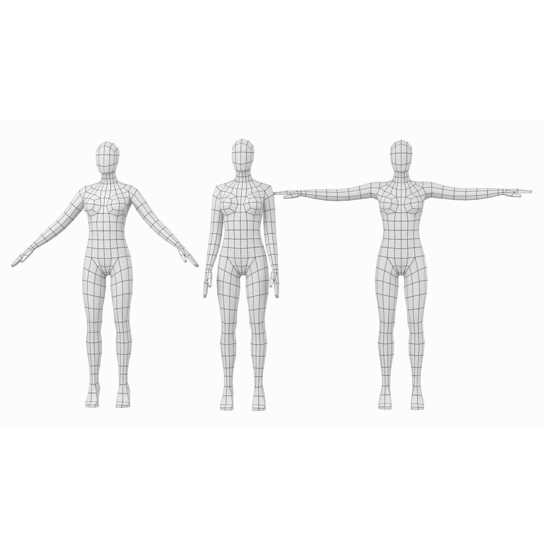 Natural Female 3D Model – Low Poly Base Mesh with Poses, FBX - View 4