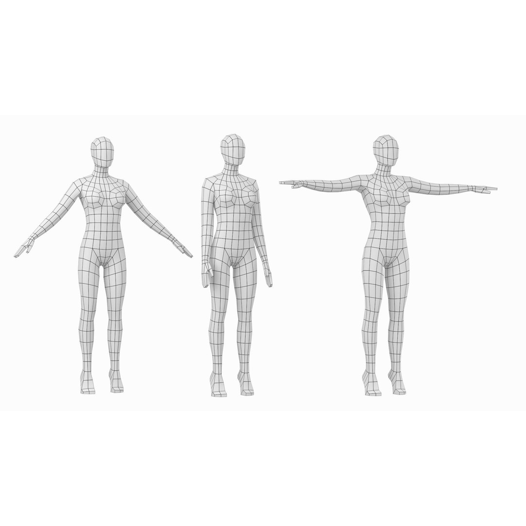 Natural Female 3D Model – Low Poly Base Mesh with Poses, FBX - View 5