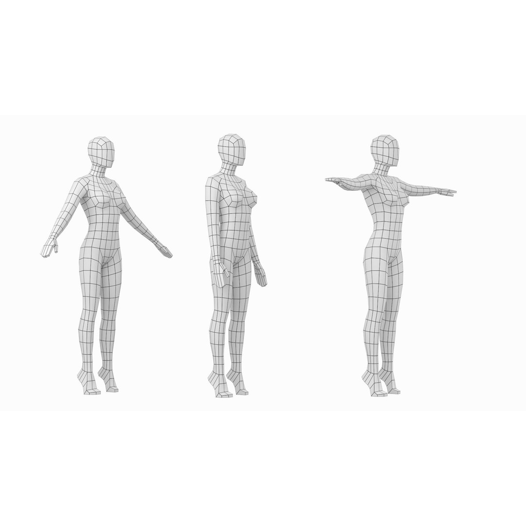 Natural Female 3D Model – Low Poly Base Mesh with Poses, FBX - View 6