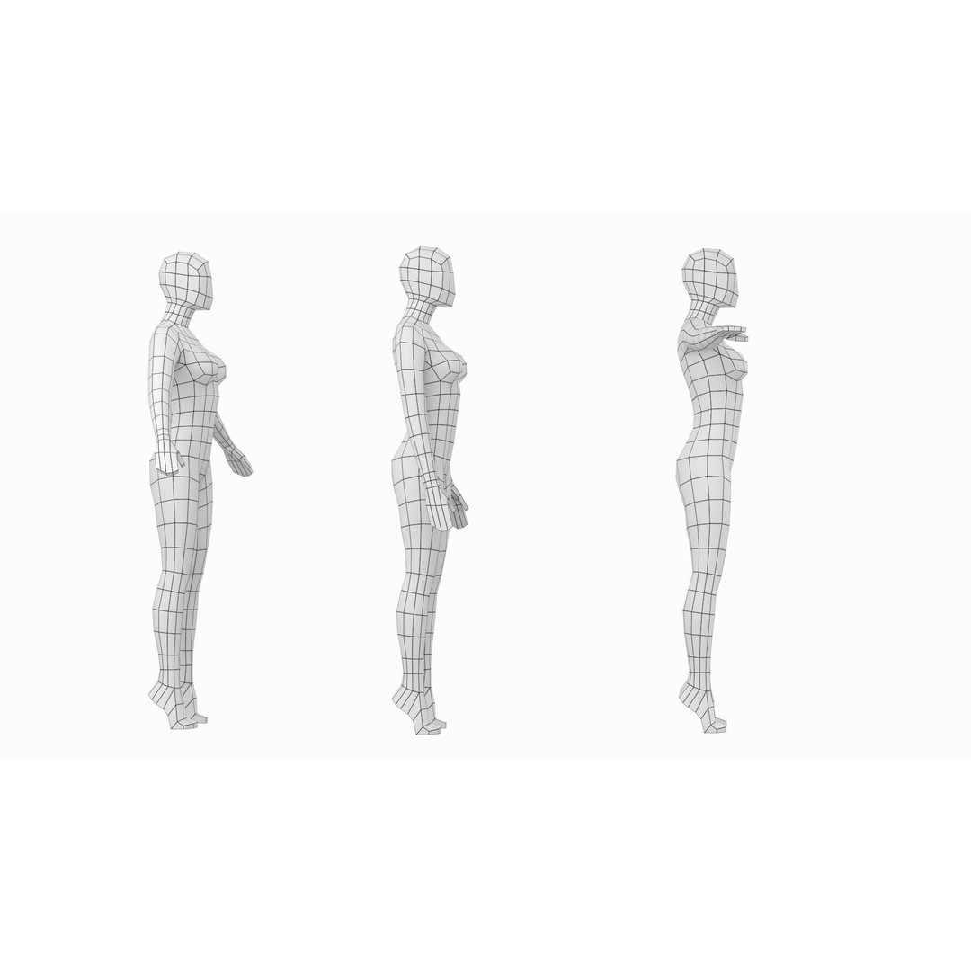 Natural Female 3D Model – Low Poly Base Mesh with Poses, FBX - View 7