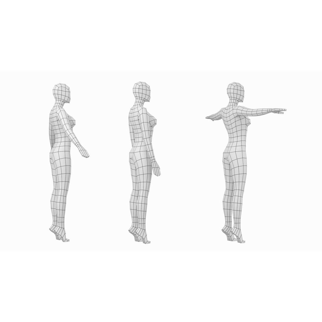 Natural Female 3D Model – Low Poly Base Mesh with Poses, FBX - View 8