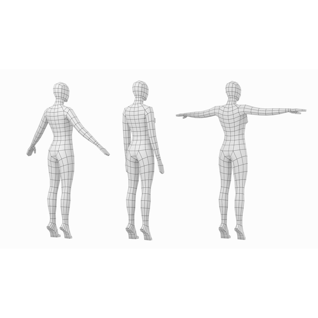 Natural Female 3D Model – Low Poly Base Mesh with Poses, FBX - View 9