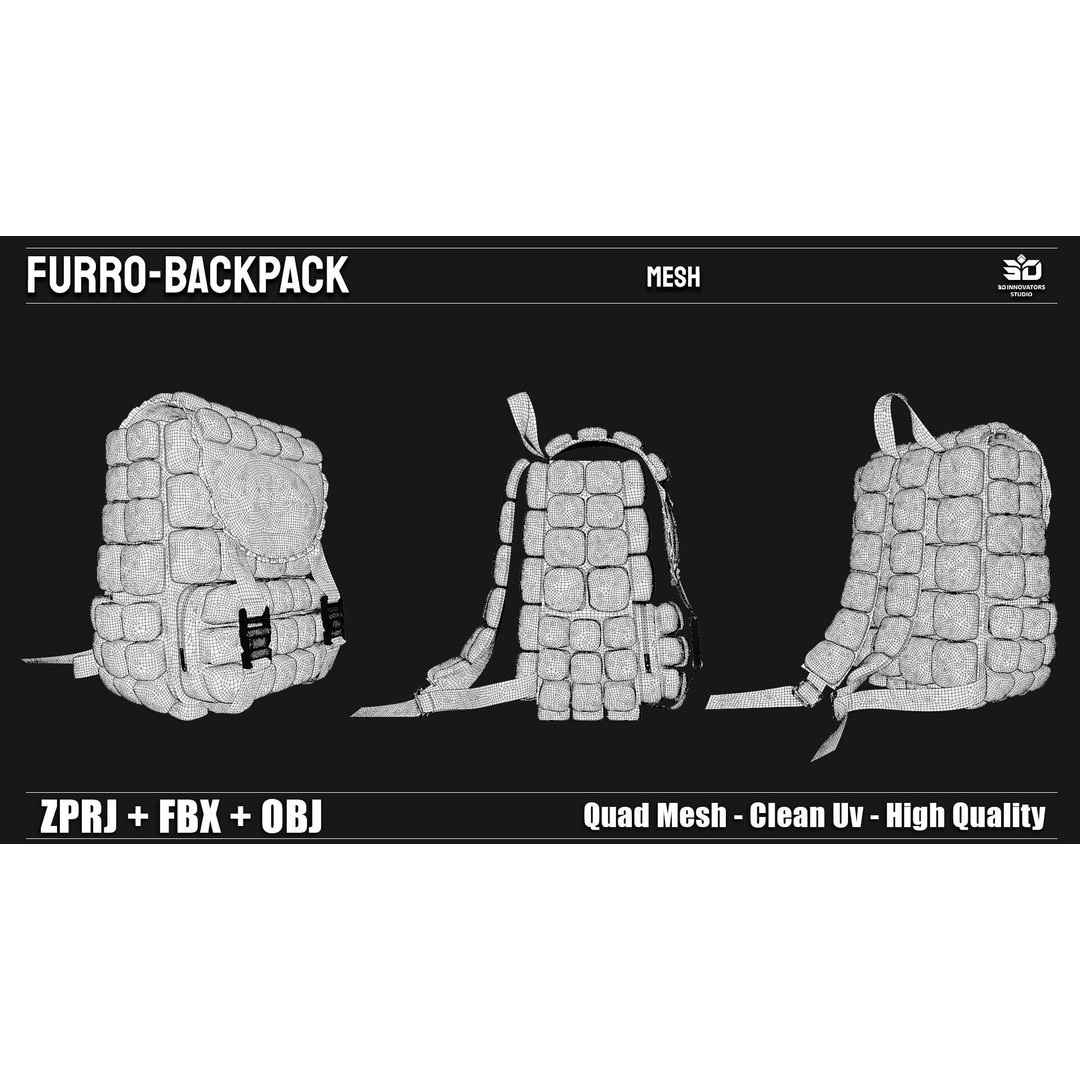 Furro-Backpack 3D Model – Stylized High Quality Game Asset, FBX/OBJ - View 12