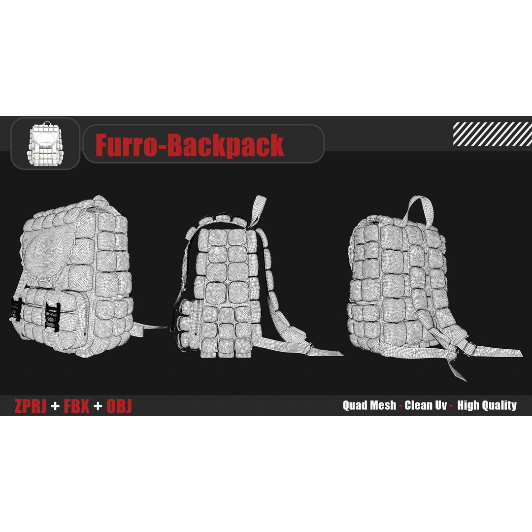 Furro-Backpack 3D Model – Stylized High Quality Game Asset, FBX/OBJ - View 13