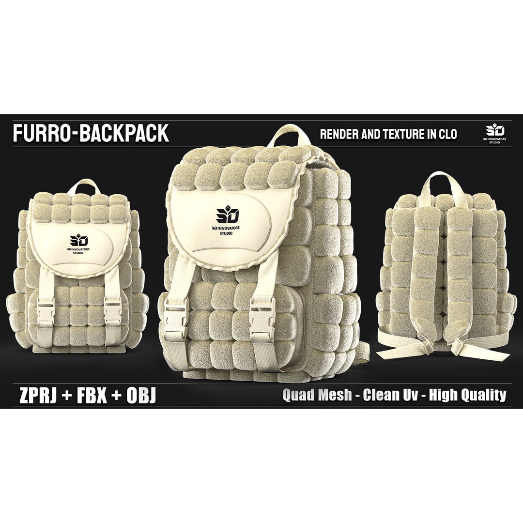 Furro-Backpack 3D Model – Stylized High Quality Game Asset, FBX/OBJ - View 3