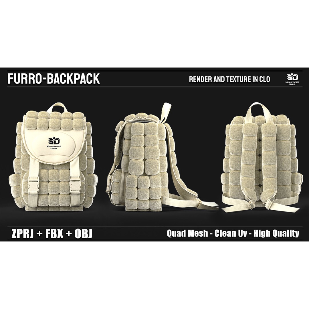 Furro-Backpack 3D Model – Stylized High Quality Game Asset, FBX/OBJ - View 4