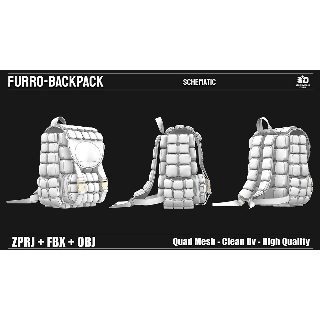 Furro-Backpack 3D Model – Stylized High Quality Game Asset, FBX/OBJ - View 6