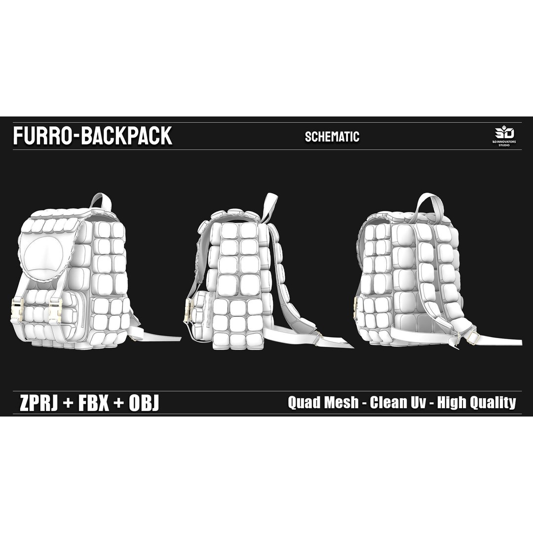Furro-Backpack 3D Model – Stylized High Quality Game Asset, FBX/OBJ - View 7