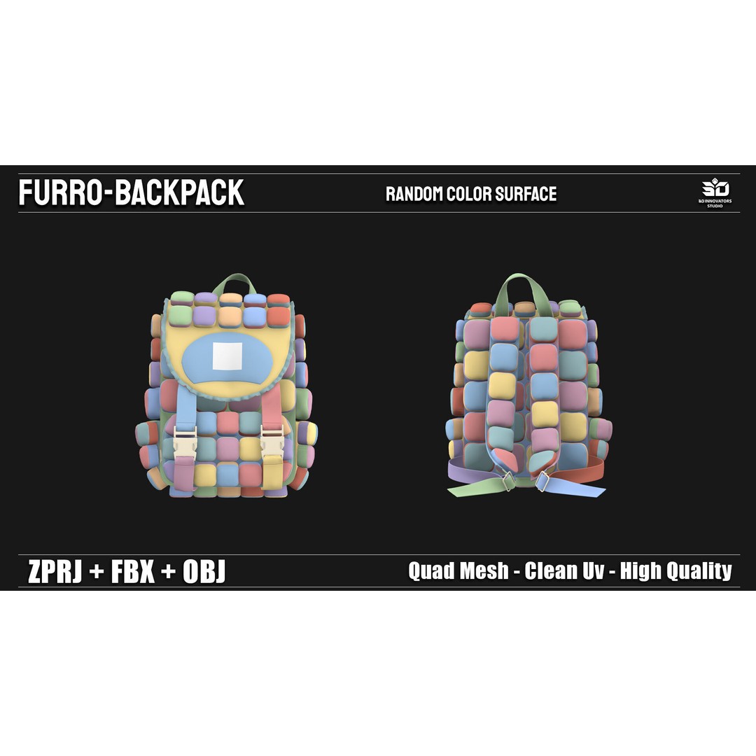 Furro-Backpack 3D Model – Stylized High Quality Game Asset, FBX/OBJ - View 8