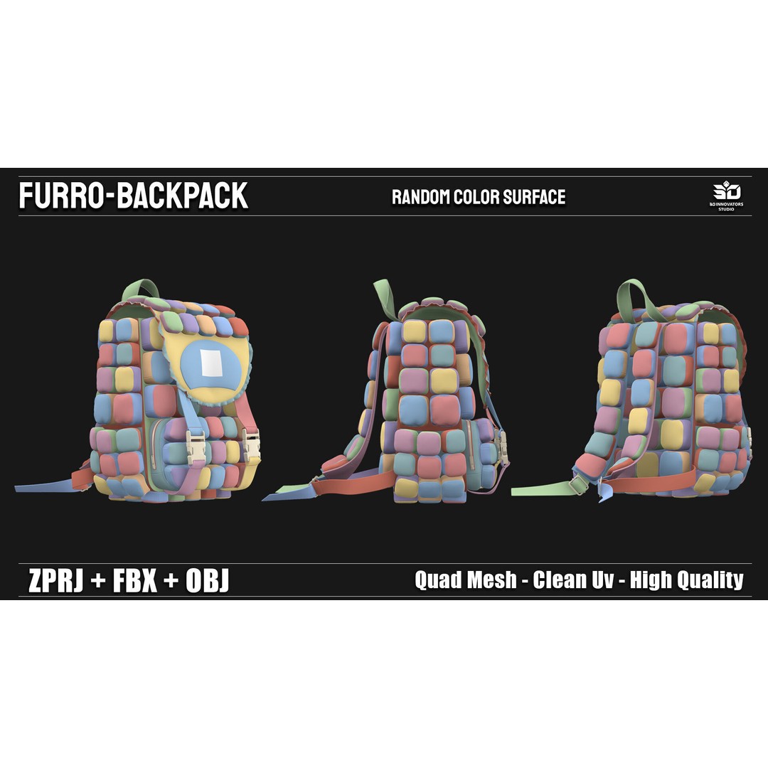 Furro-Backpack 3D Model – Stylized High Quality Game Asset, FBX/OBJ - View 9
