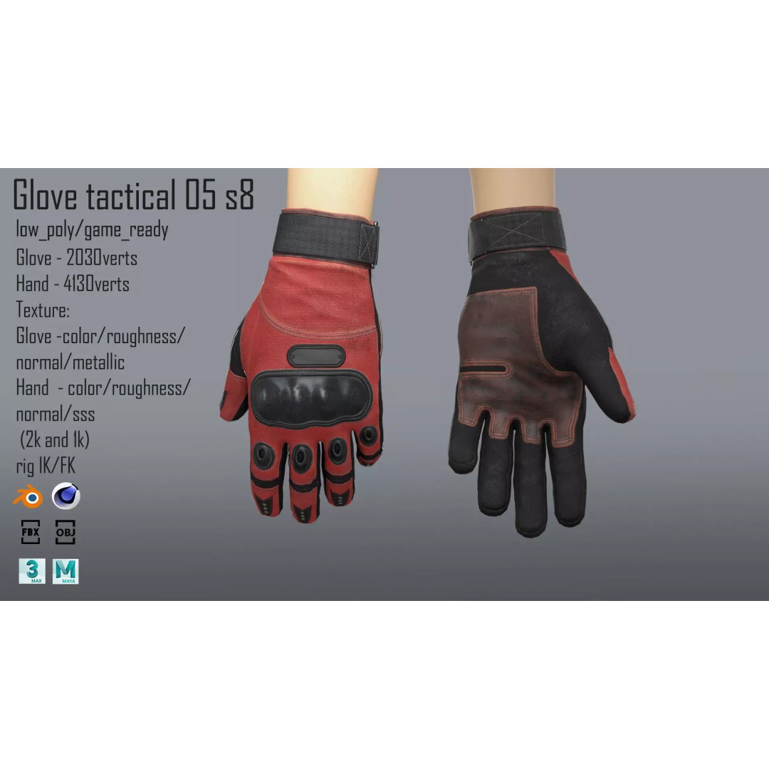 Tactical Glove 3D Model – Low Poly Rigged Asset, FBX & Blender - View 2