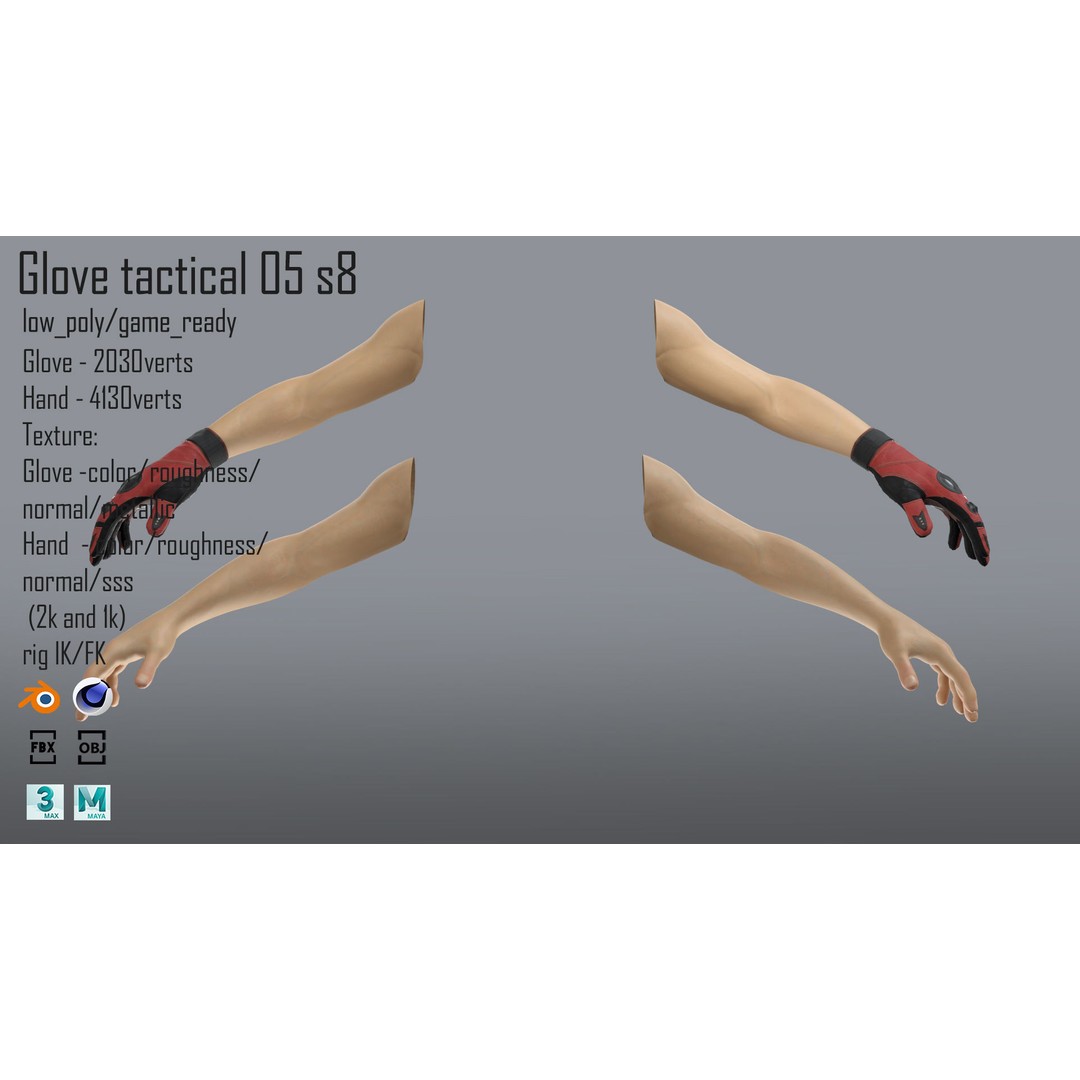 Tactical Glove 3D Model – Low Poly Rigged Asset, FBX & Blender - View 3