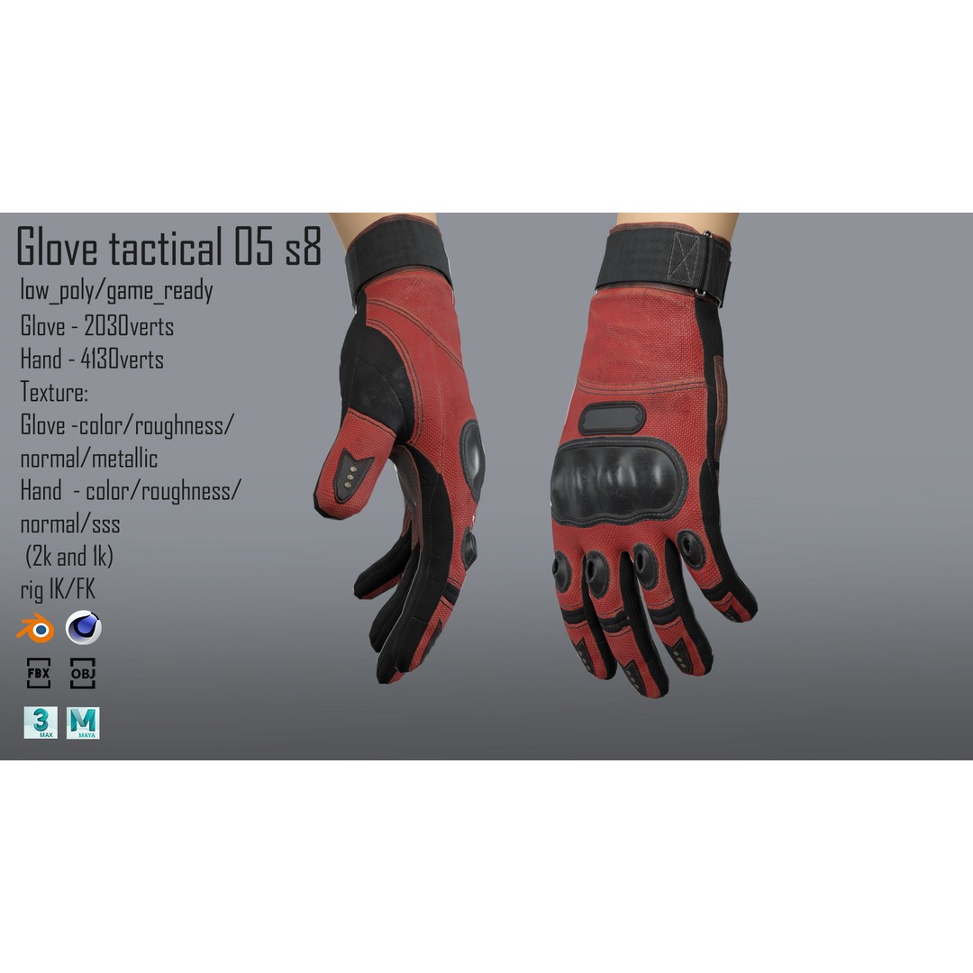 Tactical Glove 3D Model – Low Poly Rigged Asset, FBX & Blender - View 4