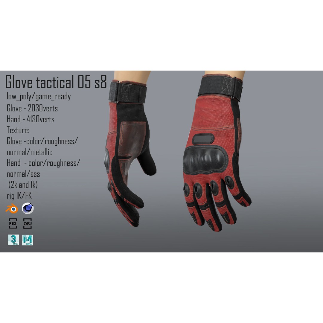 Tactical Glove 3D Model – Low Poly Rigged Asset, FBX & Blender - View 5
