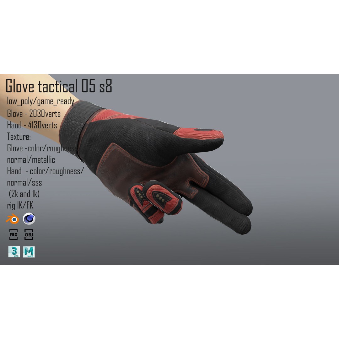 Tactical Glove 3D Model – Low Poly Rigged Asset, FBX & Blender - View 6