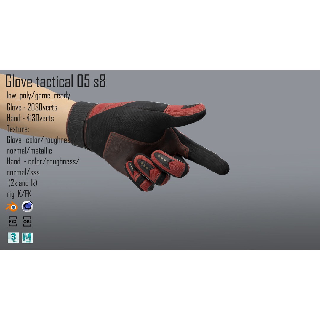 Tactical Glove 3D Model – Low Poly Rigged Asset, FBX & Blender - View 7