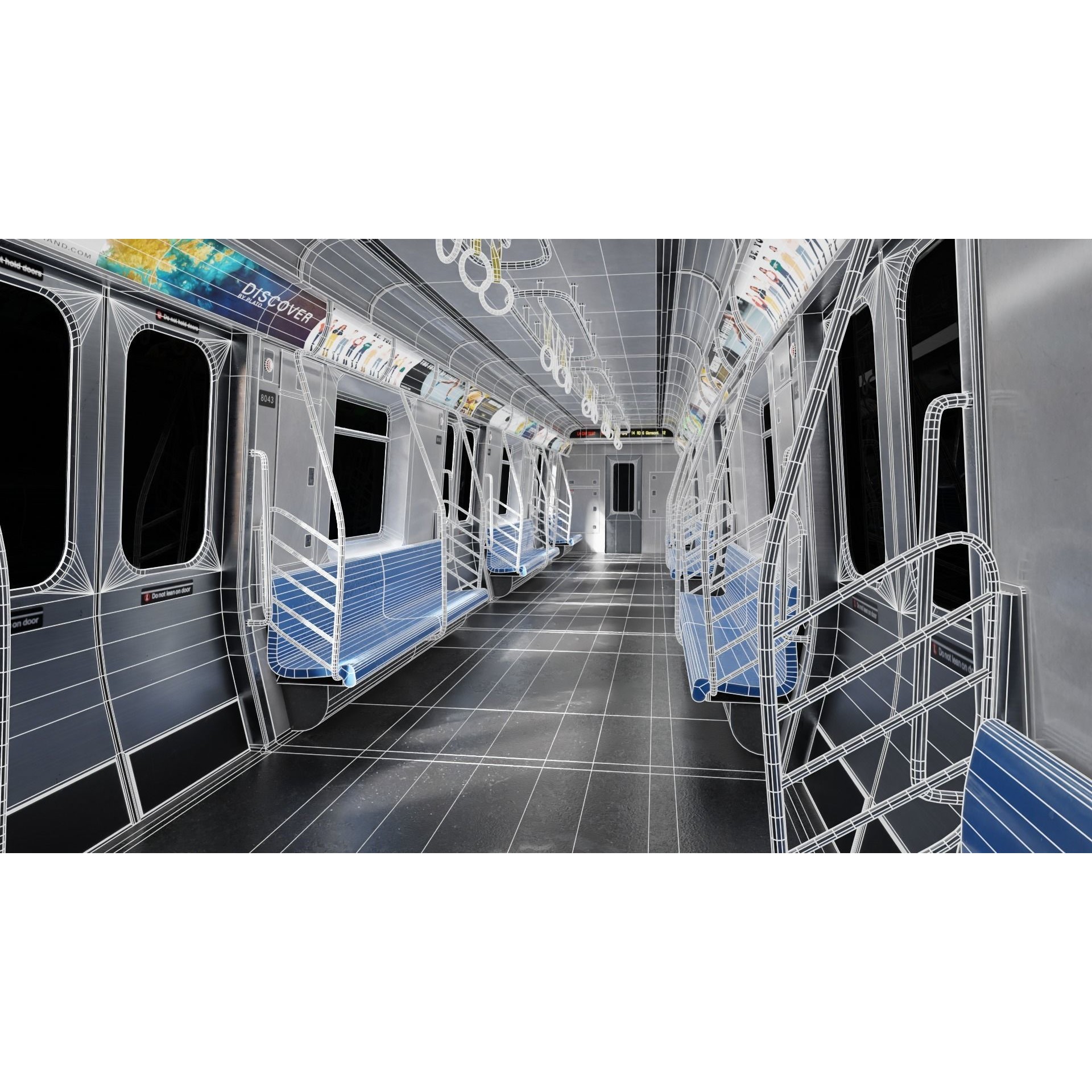 Subway Car Interior - PBR Game-Ready 3D Model - View 3