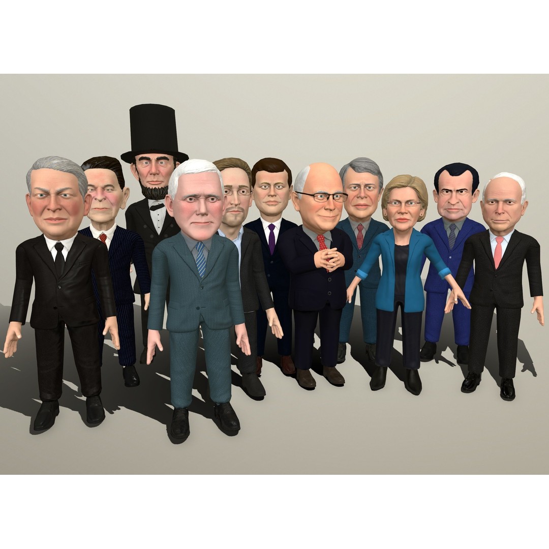 Politicians 3D Model – Low Poly Rigged Caricatures, FBX - View 11