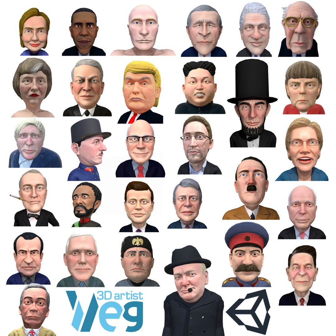 Politicians 3D Model – Low Poly Rigged Caricatures, FBX - View 13