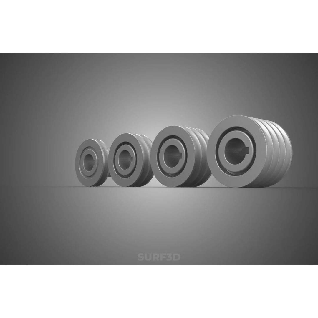 Various Groove Pulley Sheave 3D Model – Multi-Track V-Belt Drive Gear - View 10