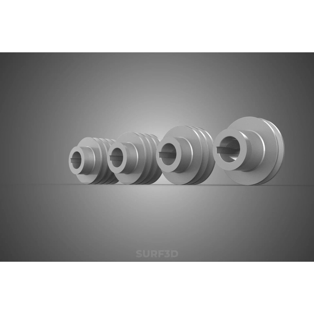 Various Groove Pulley Sheave 3D Model – Multi-Track V-Belt Drive Gear - View 11
