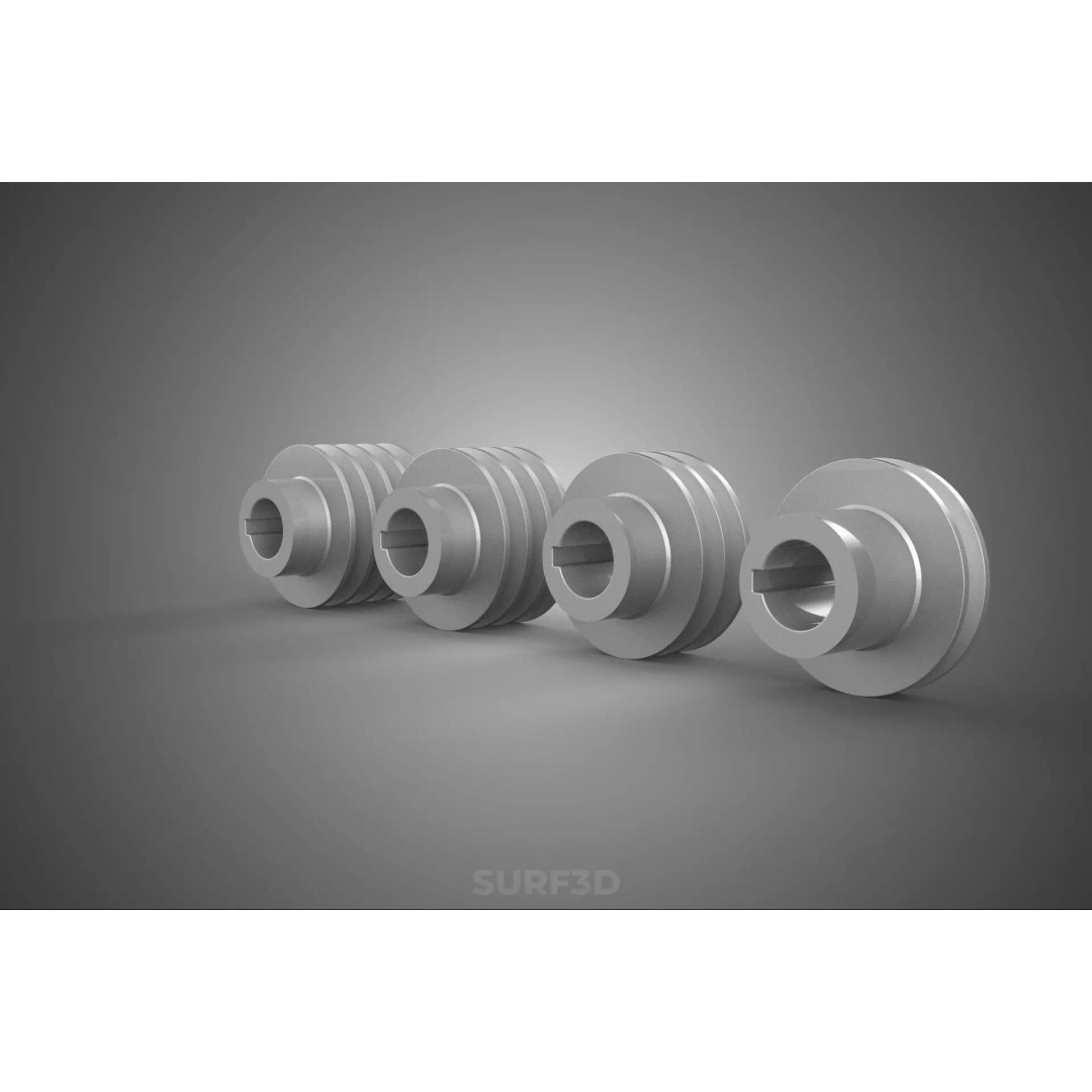 Various Groove Pulley Sheave 3D Model – Multi-Track V-Belt Drive Gear - View 13