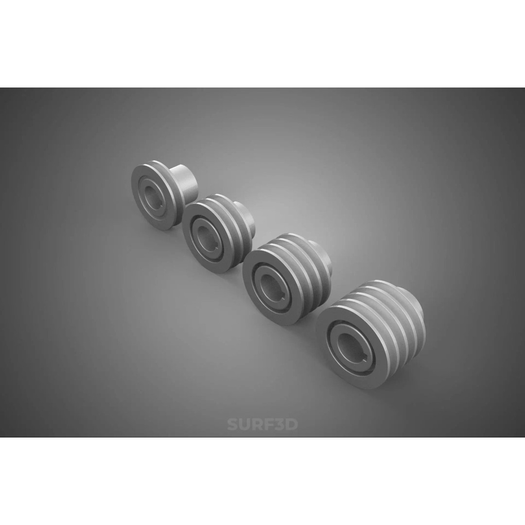 Various Groove Pulley Sheave 3D Model – Multi-Track V-Belt Drive Gear - View 16