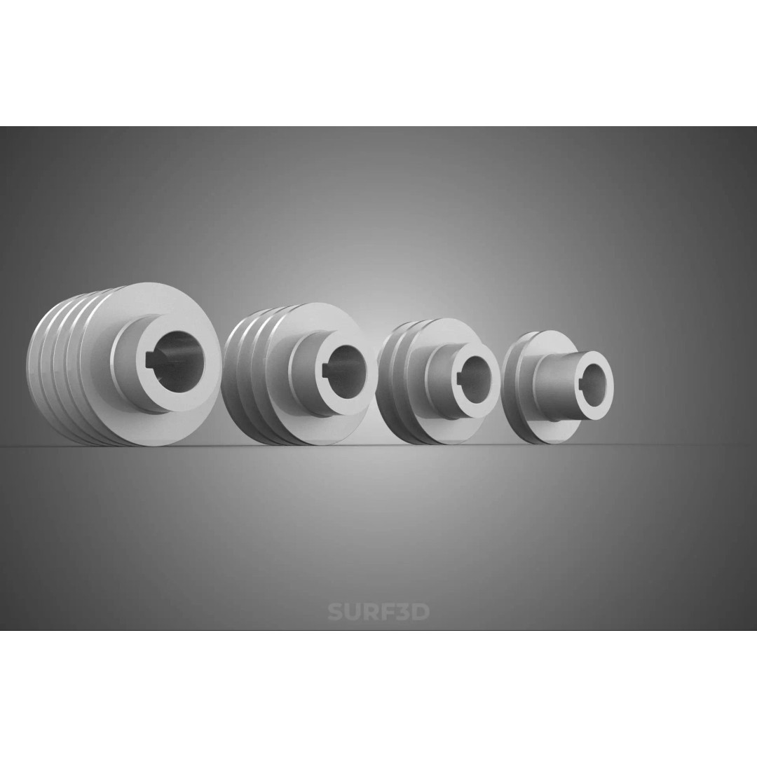 Various Groove Pulley Sheave 3D Model – Multi-Track V-Belt Drive Gear - View 20